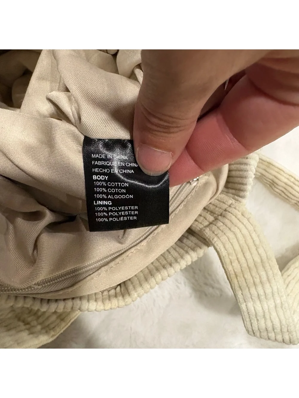 Urban Outfitters UO-76 Corduroy Tote Bag Women Cream Cotton Polyester Lining